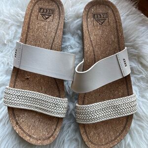 Reef Cream and Tan Braided Cork Sandals